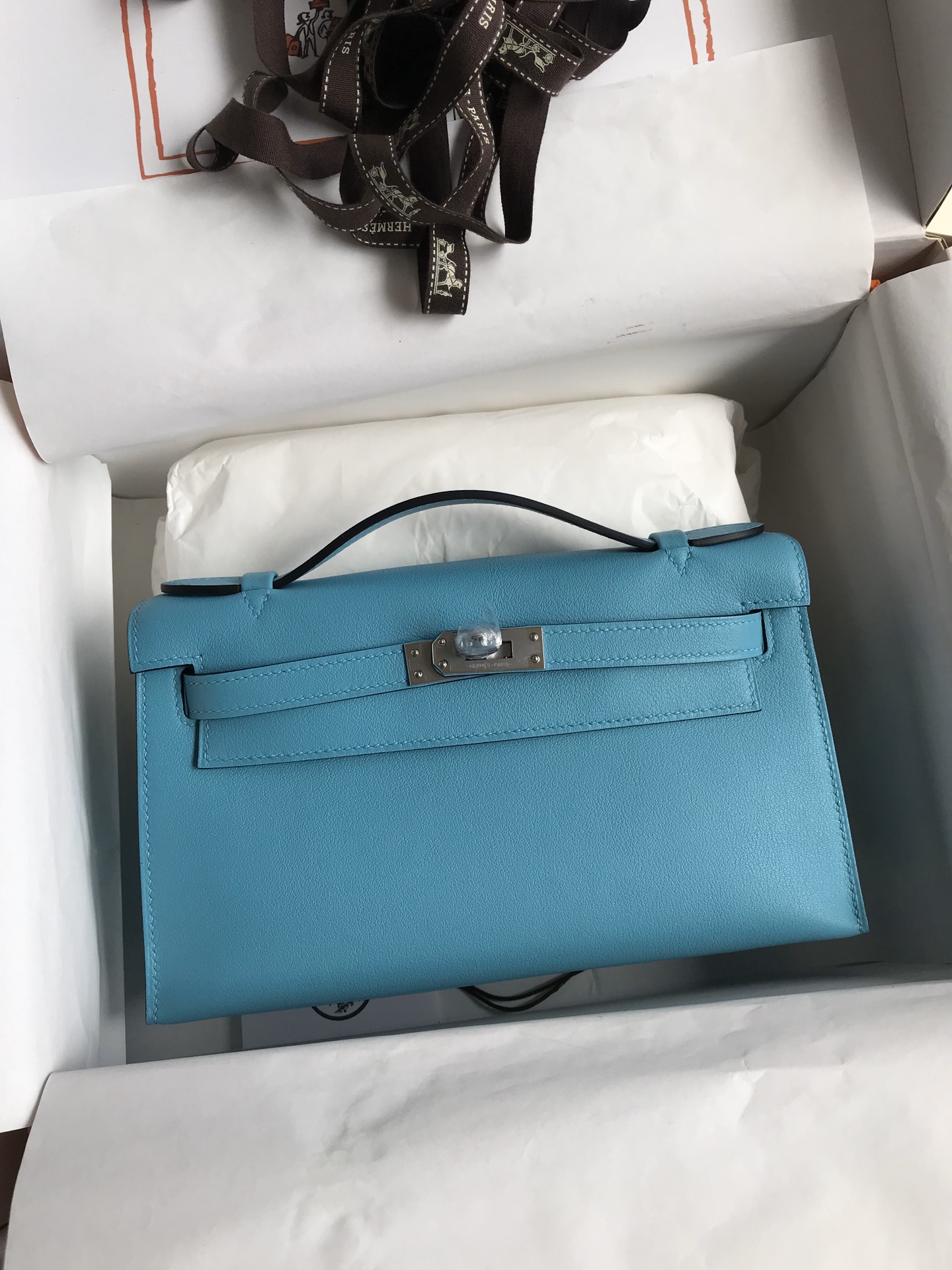 Hermes Mini Kelly Pochette 22cm Bag In Blue De Nord Swift Leather